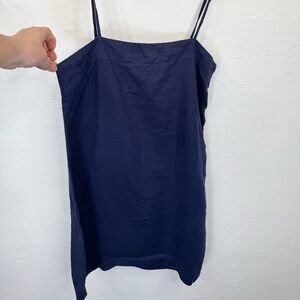 LJC Designs Slip Dress Womens Size S Linen Navy Blue Spaghetti Straps Side Zip
